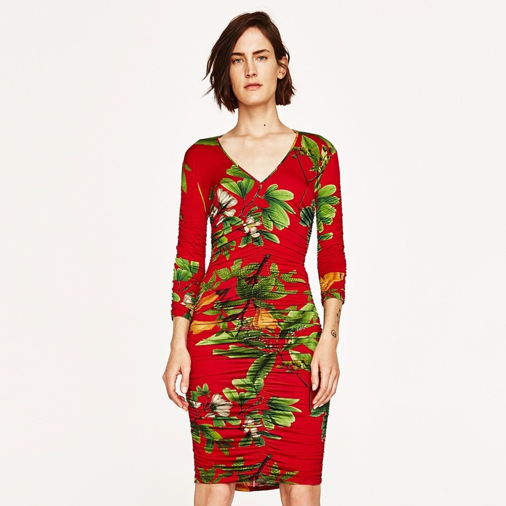 NWT ZARA Red Floral Dress